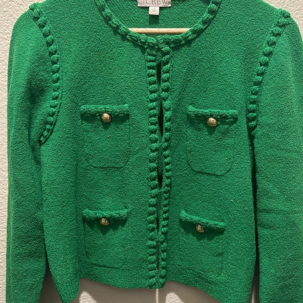 J. Crew Green Cropped Knit Cardigan with Gold Buttons - Picture 8 of 10